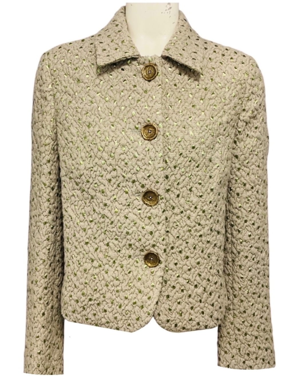 ODEEH TAUPE / GREEN METALLIC SEAWEED JACQUARD TWEED JACKET